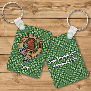 Clan Currie Rooster Crest over Tartan Keychain