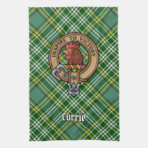 Clan Currie Rooster Crest over Tartan Kitchen Towel
