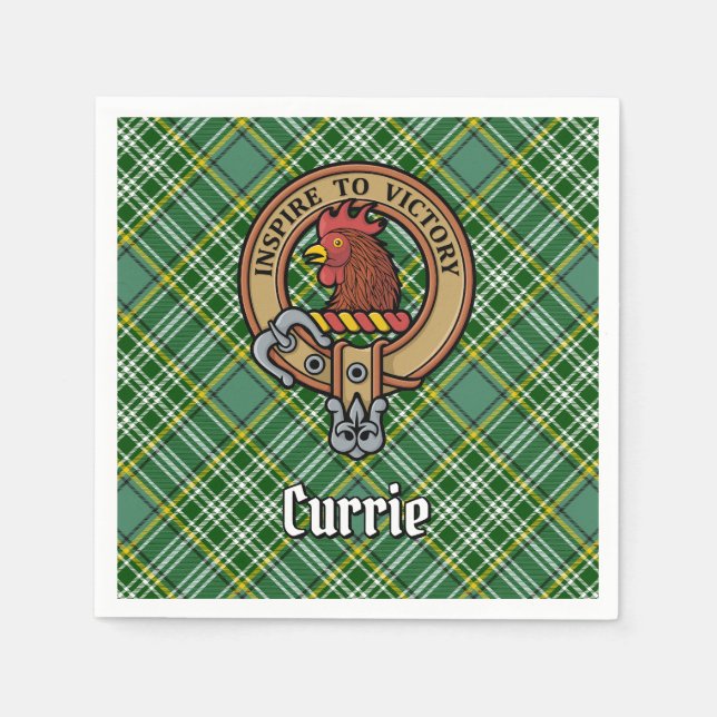 Clan Currie Rooster Crest over Tartan Napkin (Front)