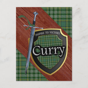 Clan Curry Currie Tartan Sword & Shield Postcard