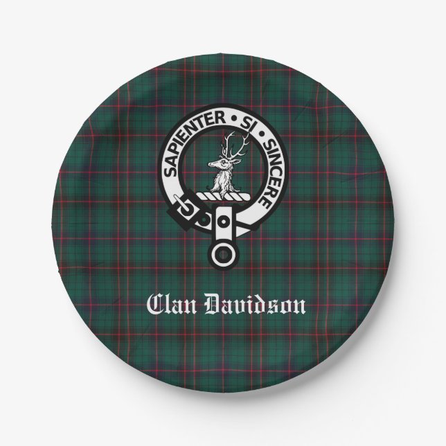 Clan Davidson Crest Badge and Tartan  Paper Plate (Front)