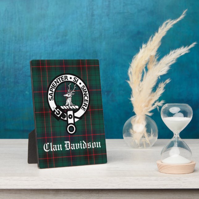 Clan Davidson Crest Badge and Tartan Tabletop Plaque (Side)
