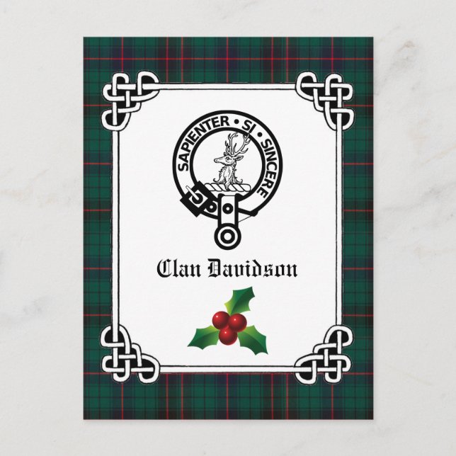 Clan Davidson Crest Badge & Tartan Holiday Postcard (Front)