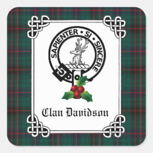 Clan Davidson Crest Badge & Tartan Holiday Square Sticker
