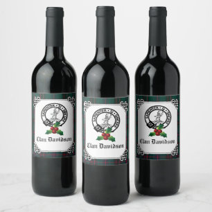 Clan Davidson Crest Badge & Tartan Holiday  Wine Label