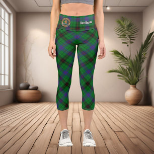 Clan Davidson Crest over Tartan Capri Leggings