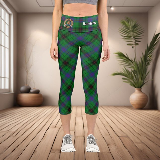 Clan Davidson Crest over Tartan Capri Leggings (Creator Uploaded)