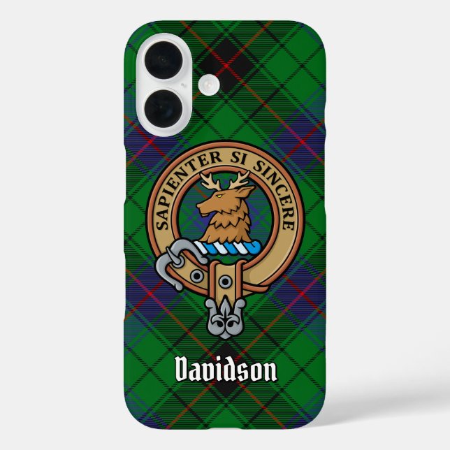 Clan Davidson Crest over Tartan Case-Mate iPhone Case (Back)