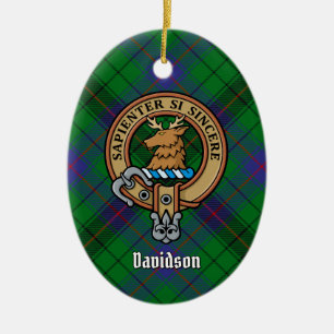 Clan Davidson Crest over Tartan Ceramic Ornament