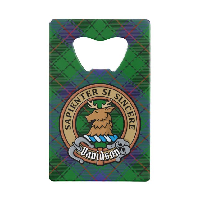 Clan Davidson Crest over Tartan Credit Card Bottle Opener (Front)