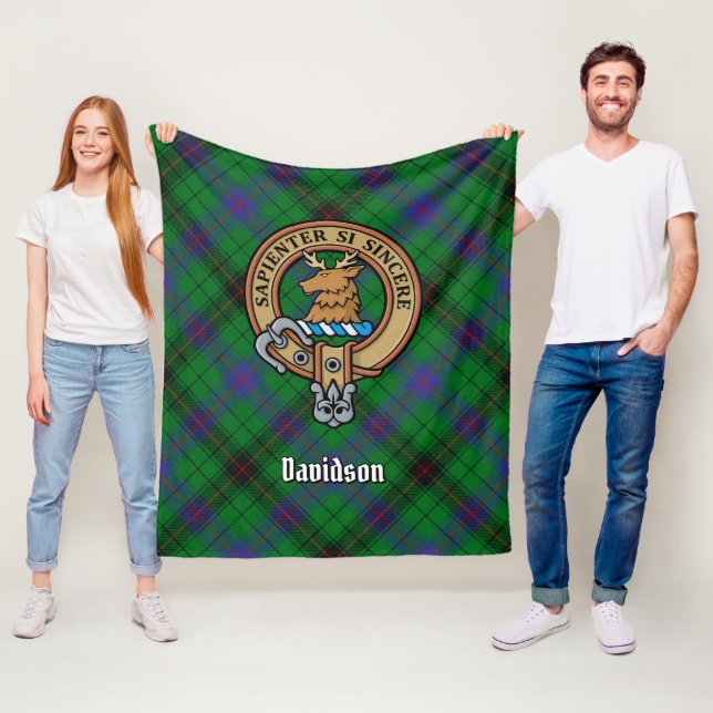 Clan Davidson Crest over Tartan Fleece Blanket (In Situ)