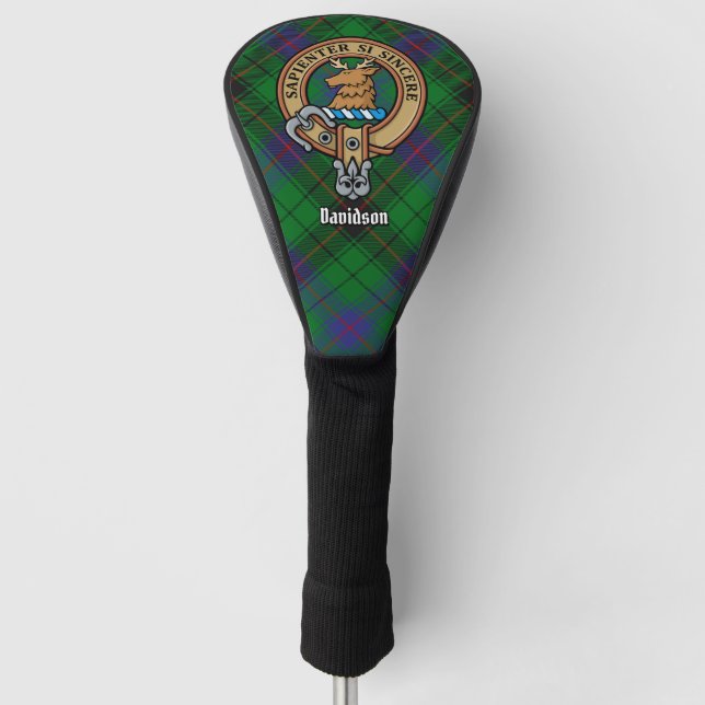 Clan Davidson Crest over Tartan Golf Head Cover (Front)