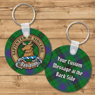 Clan Davidson Crest over Tartan Keychain