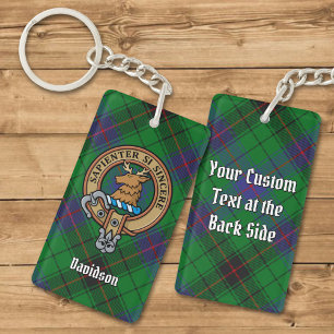 Clan Davidson Crest over Tartan Keychain