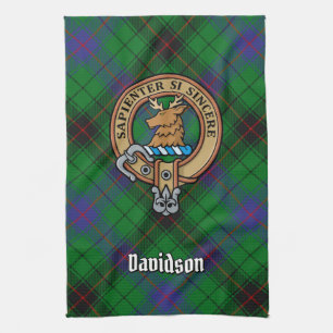 Clan Davidson Crest over Tartan Kitchen Towel