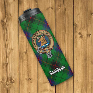 Clan Davidson Crest over Tartan Thermal Tumbler