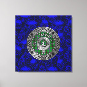 Clan Davidson Crest & Tartan Knot on Thistle Canvas Print