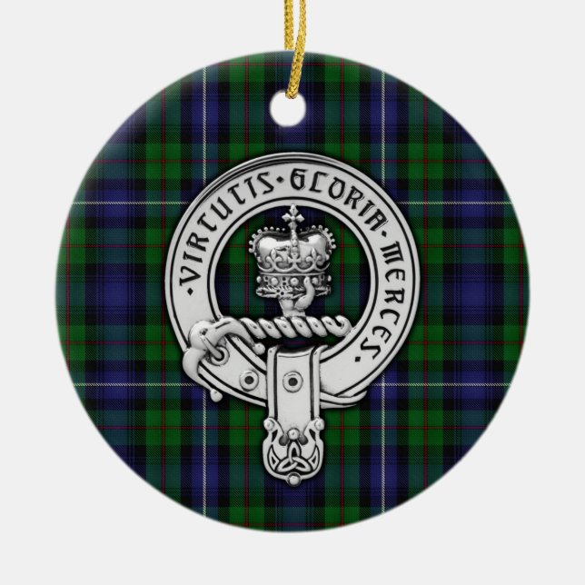 Clan Donnachaidh (Robertson) Crest /Hunting Tartan Ceramic Ornament (Front)