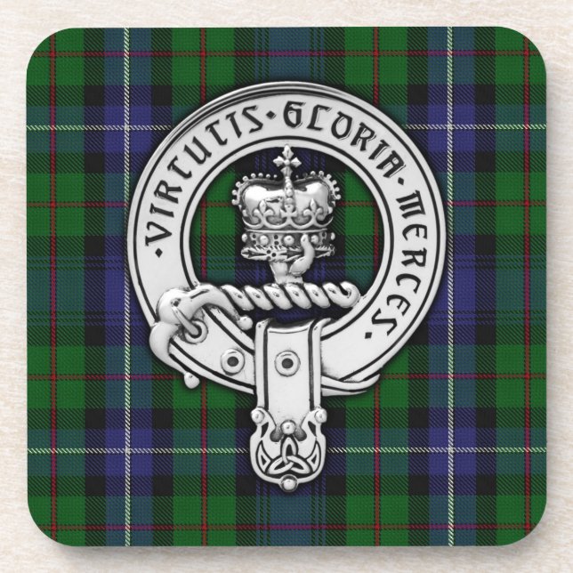 Clan Donnachaidh (Robertson) Crest /Hunting Tartan Coaster (Front)