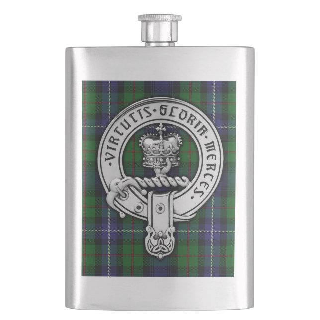 Clan Donnachaidh (Robertson) Crest /Hunting Tartan Hip Flask (Front)
