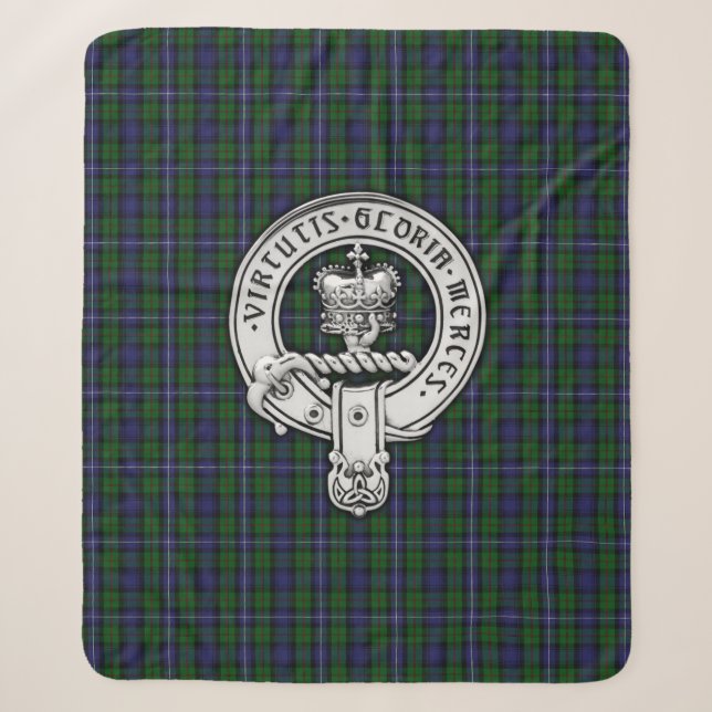Clan Donnachaidh (Robertson) Crest /Hunting Tartan Sherpa Blanket (Front)