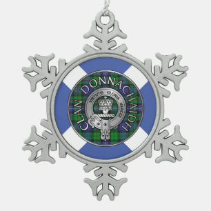 Clan Donnachaidh /Robertson Crest & Hunting Tartan Snowflake Pewter Christmas Ornament