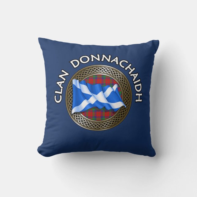 Clan Donnachaidh | Robertson Tartan Knot & Flag Throw Pillow (Front)