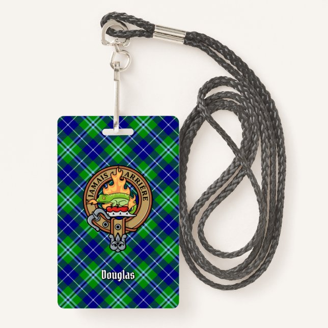 Clan Douglas Crest over Tartan Badge (Front with Lanyard)