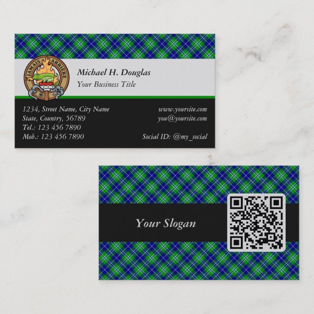 Clan Douglas Crest over Tartan Business Card (Front/Back)