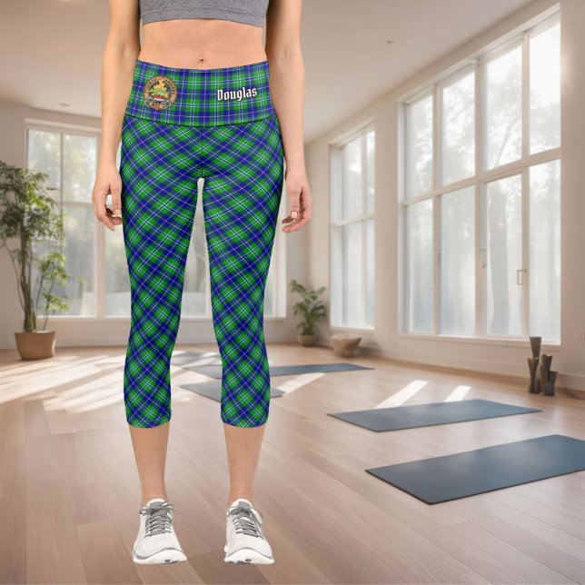 Clan Douglas Crest over Tartan Capri Leggings (Creator Uploaded)