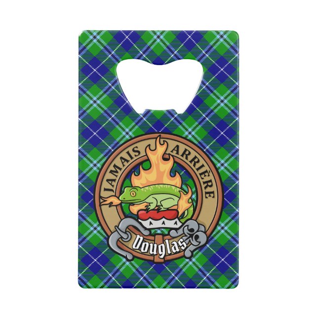 Clan Douglas Crest over Tartan Credit Card Bottle Opener (Front)