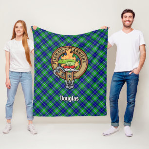 Clan Douglas Crest over Tartan Fleece Blanket