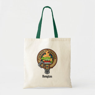 Clan Douglas Crest over Tartan Tote Bag