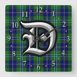 Clan Douglas Letter D Monogram Tartan Square Wall Clock