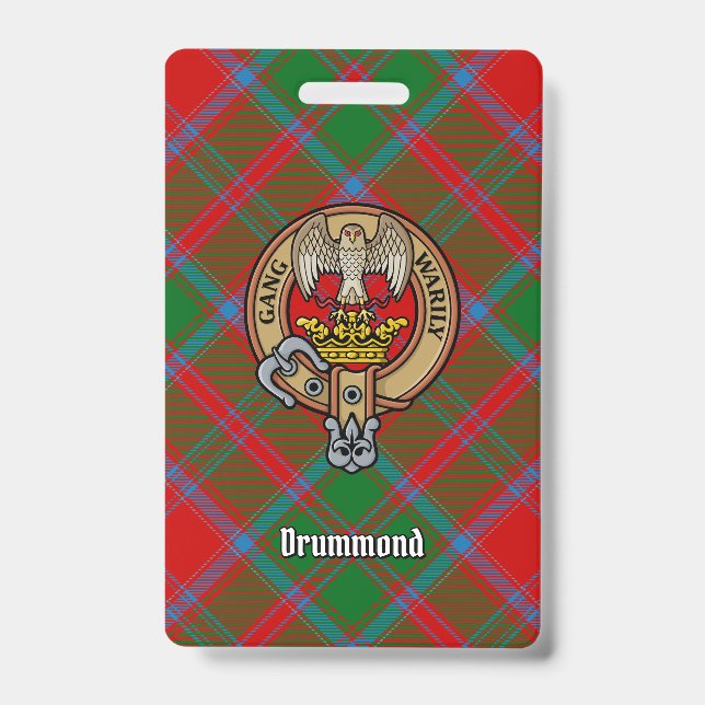 Clan Drummond Crest over Tartan Badge (Front)