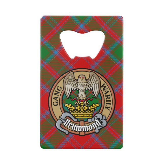 Clan Drummond Crest over Tartan Credit Card Bottle Opener (Front)