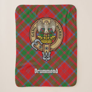 Clan Drummond Crest over Tartan Sherpa Blanket