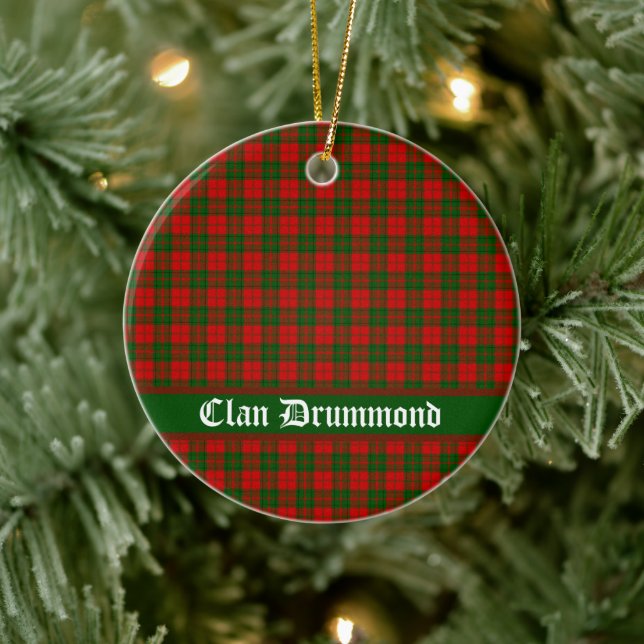 Clan Drummond Tartan Customizable  Ceramic Ornament (Tree)