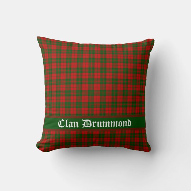 Clan Drummond Tartan Customizable  Throw Pillow (Front)