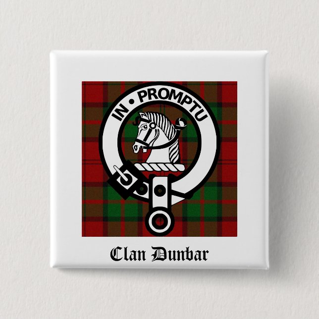 Clan Dunbar Tartan & Crest Badge 2 Inch Square Button (Front)