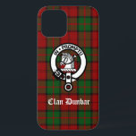 Clan Dunbar Tartan & Crest Badge iPhone 12 Case<br><div class="desc">Scottish Clan Dunbar crest badge and customizable text on tartan background</div>