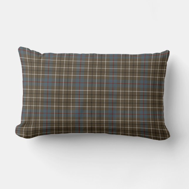 Clan Duncan Brown and Grey Scottish Tartan Lumbar Pillow (Front)