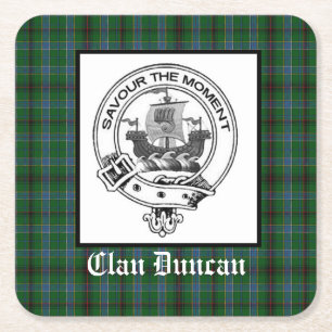 Clan Duncan Crest Badge and Tartan Square Paper Coaster