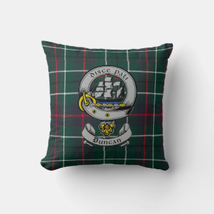 Clan Duncan Crest Badge and Tartan Throw Pillow