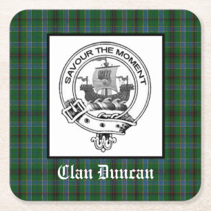 Clan Duncan Crest Badge & Tartan Square Paper Coaster