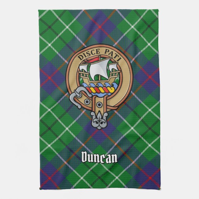Clan Duncan Crest over Tartan Kitchen Towel (Vertical)