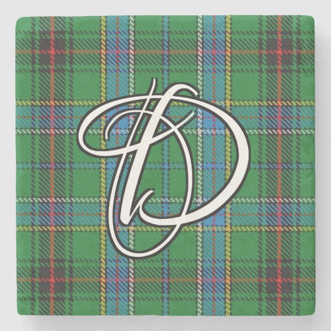 Clan Duncan Tartan Custom Monogram Stone Coaster (Front)
