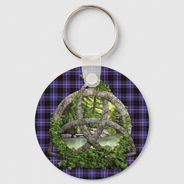 Clan Dunlap Tartan Celtic Trinity Keychain (Front)