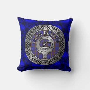 Clan Eliott Crest & Tartan Knot Throw Pillow