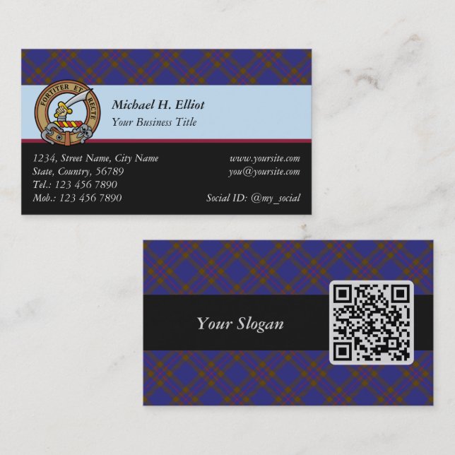 Clan Elliot Carte de visite Tartan moderne (Devant / Derrière)